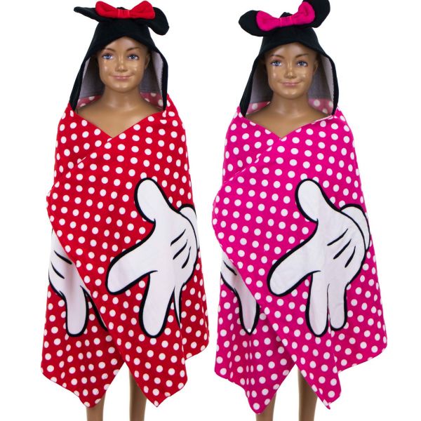 Pončo s kapucňou Minnie Mouse pre deti - ružové, bodkované